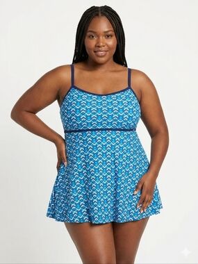 NWT Jones New York Blue Geometric One-Piece Swimsuit Sizes 20W, 22W